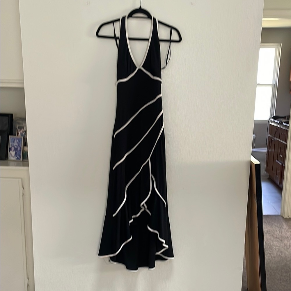 Vintage Y2K Elegant Black and White Halter Dress Backless